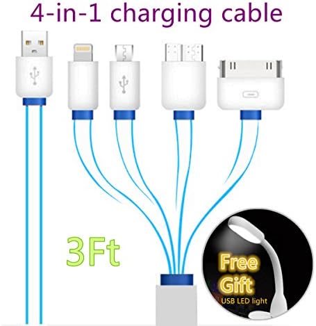 Lovkit™ Multiple USB 4 in 1 Charging Cable for iPhone 6/6 Plus, 5/5S, 4/4S,Ipad, Ipod, Android Smart Phones and Tablets, Galaxy S4/S5/S6/Note3/4/5 Car Charge Adapter Cable, 1m/3.3ft, Blue