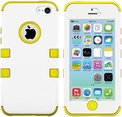 myLife Yellow - White Flat Matte Series (Neo Hypergrip Flex Gel) 3 Piece Case for iPhone 5/5S (5G) 5th Generation Smartphone by Apple (External 2 Piece Fitted On Hard Rubberized Plates + Internal Soft Silicone Easy Grip Bumper Gel)