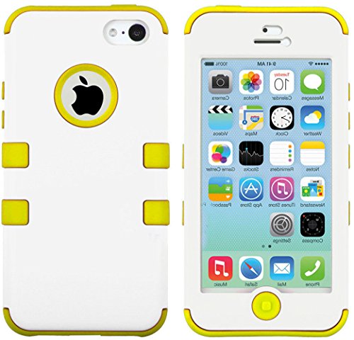 myLife Yellow - White Flat Matte Series (Neo Hypergrip Flex Gel) 3 Piece Case for iPhone 5/5S (5G) 5th Generation Smartphone by Apple (External 2 Piece Fitted On Hard Rubberized Plates + Internal Soft Silicone Easy Grip Bumper Gel)