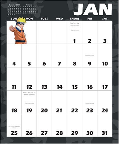 Naruto 2009 Wall Calendar under Personal Transformation in The Books Store