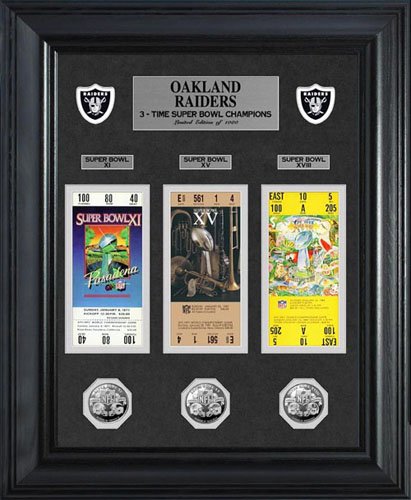 NFL Oakland Raiders Super Bowl Ticket and Game Coin Collection Framed