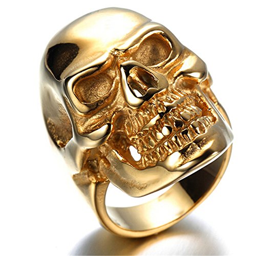 HIJONES Men s Jewelry Stainless Steel Golden Skull Ring Size 8