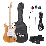 Kalos 1EG-NW 39-Inch Electric Guitar with Gig Bag , 3 Picks, Strap, Amp Cable, and Tremolo Arm - Full Size - Natural Wood