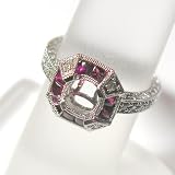 14K White Gold Ruby and Diamond Engagement Ring Semimount