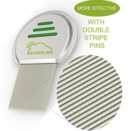 Metal Nit & Lice Comb - Safely & Easily Removes Nits & Head Lice with 33 Double Stripe Pins - More Effective Louse Removal Than Single Stripe Combs. The Best Head Lice Treatment on the Market!