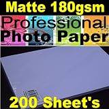 A4 Photo Paper Matt 180gsm 200 Sheets / A4 High Quality Matte Photo Printing Paper 180gsm 200 sheets / FOR QUALITY & SPEC WE PROBABLY WONT BE BEATEN ON PRICE