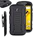 iWIRE IROB Rugged Impact Armor Hybrid Kickstand with Belt Clip Holster Case for Motorola Moto E LTE 2nd Gen with Touch Screen Pen - Black