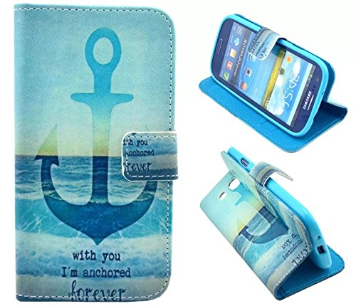 Welity Anchored You Forever Pattern Design Pu Leather with wallet Case for galaxy Samsung S3 i9300 and One Gifts