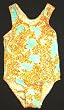 Girls 1 PC T-Back Aqua/Yellow Hawaiian