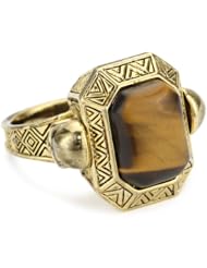 House of Harlow 1960 Engraved Skull Tigers Eye Cocktail Ring