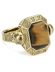 House of Harlow 1960 Engraved Skull Tigers Eye Cocktail Ring