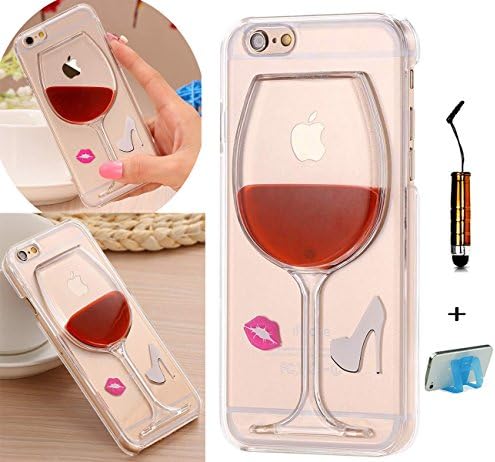 iPhone 6s Case,iPhone 6s 4.7" Case,AnKey Cute Liquid Case - 3D Design Dynamic Flowing Liquid Bling Sparkle Floating Glitter Quicksand Transparent Clear Hard Back Case Cover For Apple iPhone 6 6s 4.7 Inch Screen(Red Wine Glass Lip High Heels)