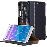 Galaxy Note 4 Case, ACEABOVE [Stand Feature] Galaxy Note 4 Wallet Case **NEW** [Book Cover Case] [Black] - Premium Genuine Leather Wallet cover with Hand Strap - Verizon, AT&T, Sprint, T-Mobile, International, and Unlocked - Leather Case with STAND Flip Cover and Credit Card ID Holders for Samsung Galaxy Note 4 2014 Model - (Black)
