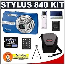 Olympus Stylus 840 8MP Digital Camera with Image Stabilized 5x Optical Zoom (Blue) + Olympus M-2GB xD-Picture Card + USB Card Reader + Spare Li-42B Battery for Olympus + Compact Padded Camera Case