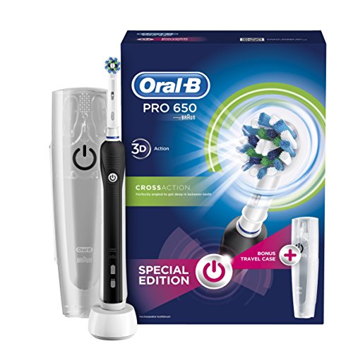 OralB Pro 650 CrossAction Electric Rechargeable Toothbrush and Case Powered by Braun Black OralB Pro 650 CrossAction Electric Rechargeable Toothbrush and Case Powered by Braun Black