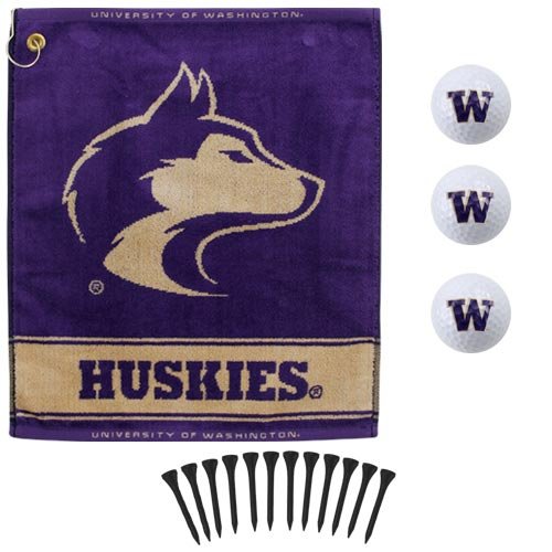 Washington Huskies Embroidered Golf Towel, Golf Balls Tees Gift Set