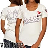 MLB Touch by Alyssa Milano Boston Red Sox Ladies Novelty Patch Thermal Premium T-shirt - Natural (Large)