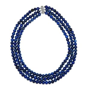 Pearlz Ocean Sterling Silver Lapis 3-row Necklace (Opn-3935)