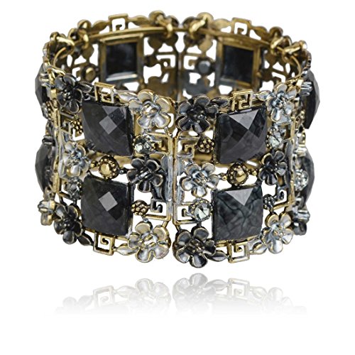 VTG Rainbow Grey Flower Resin CZ Rhinestone Drop Bracelet Bangle