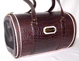 Designer Dog Carrier- Faux Croc Pet Carrier- Brown with Pink Trim-Small