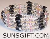 TIBETAN SILVER CLEAR CRYSTAL Magnetic Bracelet HOT PINK