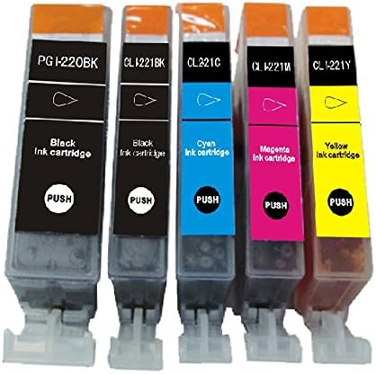 HOTCOLOR(TM) 5-Pack (1 each) Ink w/ Chip for Compatible PGI-220BK CLI-221 Canon Pixma Canon iP3600 iP4600 MP560 MP620 MX860 MP980