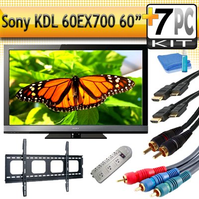 Sony KDL60EX700 1080P 60 Inch LCD HDTV With The Extreme Sony HD Accessory Kit Includes Super Slim Flat Mount  2 6FT Hdmi 13B Cables 6FT Audio Interconnect Cable Screen Cleaner  Surge Protector