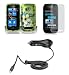 Nokia Lumia 710 (T-Mobile) Premium Combo Pack - Green Hibiscus Flower and Black Butterfly Design Shield Hard Case Cover + ATOM LED Keychain Light + Screen Protector + Car Charger