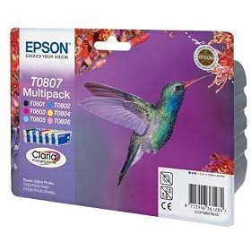 Epson Claria T0807 Hummingbird Genuine Multipack Ink Cartridges