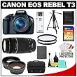 Canon EOS Rebel T3 Digital SLR Camera Body & EF-S 18-55mm IS II Lens with 75-300mm III Lens + 16GB Card + .45x Wide Angle & 2x Telephoto Lenses + Battery + (2) Filters + Tripod + Accessory Kit