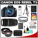 Canon EOS Rebel T3 Digital SLR Camera Body & EF-S 18-55mm IS II Lens with 75-300mm III Lens + 16GB Card + .45x Wide Angle & 2x Telephoto Lenses + Battery + (2) Filters + Tripod + Accessory Kit