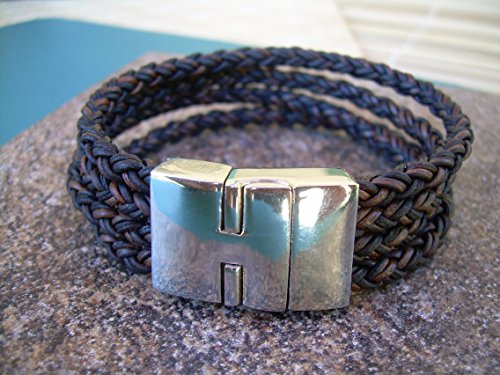 Mens Triple Strand Leather Bracelet with a Large Stainless Steel Magnetic Clasp, Fathers Day Gift, Mens Bracelet, Mens Jewelry, Groomsmen