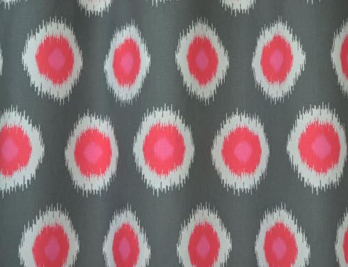 Raspberry, Hot Pink , Grey and White Ikat Polka Dot Drape, One Rod Pocket Curtain Panel 84 inches long x 50 inches wide