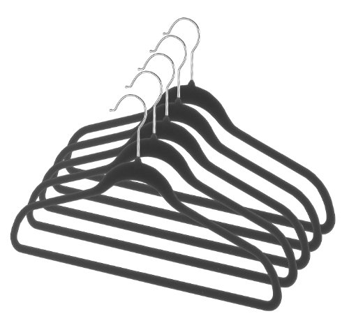 Whitmor 6478-1621-5-BLK Flocked Plastic Hanger Collection Spacemaker Suit Hangers Set of 5, Black