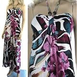Ladies Halterneck Beaded Long Maxi dress in Purple White and Teal in sizes 8 10 12 14 16