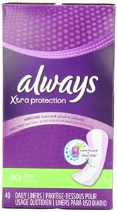 Always Xtra Protection Unscented Daily Liners, Long, 80 Count (2 Packs of 40)