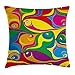 Ambesonne Cartoon Decor Throw Pillow Cushion Cover, Fish Pattern in Mixed Fluid Vibrant Colors Childish Funny Comic Kids Nursery Theme, Decorative Square Accent Pillow Case, 18 X 18 Inches, Multi