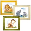 Jungle Theme Childrens Wall Art, Kids Wall Art, Nursery Wall Art - Giraffes, Lions, Elephants, 3 Frame Collection