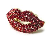 Goldtone Valentine Red Crystal Lips Stretch Fashion Ring