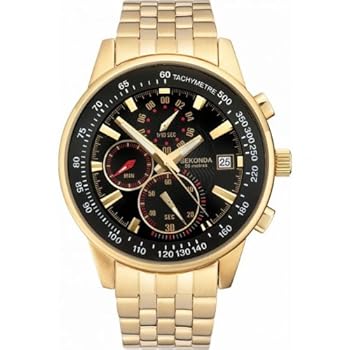 Uomo Sekonda Watch - Cronografo Quadrante nero in acciaio inossidabile placcato oro 3111 Sekonda Montre Homme - chronographe Noir Cadran Acier inoxydable plaqué Or 3111
