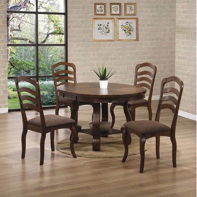 Pittsfield Round 5 Piece Dining Table Set in Medium Brown Oak