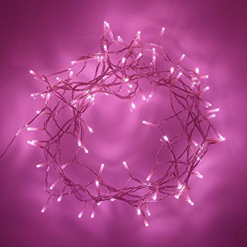 Perfect Lighting 100 Pinky LED Indoor Fairy Lights On Clear Cable String Lights with 8 Function Controller, 32.80ft (Pink)