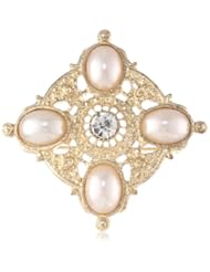 1928 Jewelry "Classic Pins" Gold-Tone Crystal and Simulated Pearl Pin