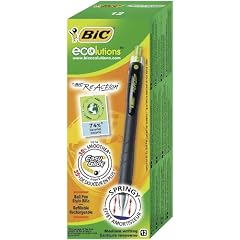 BIC Deutschland ECOlutions Reaction Druckkugelschreiber aus 74 % Recycling-Material mit gefederter Spitze, Easy Glide-Tinte, Strichst�rke 0,4 mm 12er-Schachtel schwarz