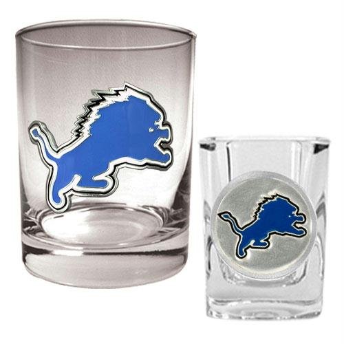 NFL Detroit Lions Rocks Glass & Shot Glass Set - Primary Logo