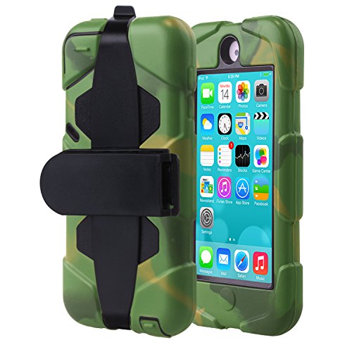 iPod Touch 5 Case, iPod Touch 6 Case, BENTOBEN Heavy Duty Protective Hybrid Rugged iPod Touch 5th Generation Case Rubber Rotating Stand Belt Swivel Clip Holster Cover for iPod Touch 5 6, Camouflage