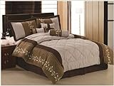 Queen Soft Micro Suede with Embroidery Beige / Brown Comforter Set Bedding- ....