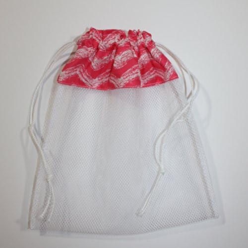 Sea Shell Bag, Pink Waves Fabric & Mesh Drawstring Beach Bag Handmade by FrogBlossoms