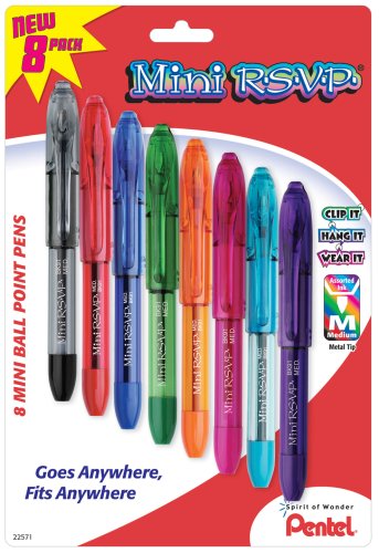 Pentel Mini R.S.V.P. Ballpoint Pens, 1.0mm Medium Tip, Assorted Ink Colors, 8-Pack (BK91MNBP8M)