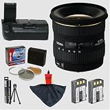 Sigma Zoom Super Wide Angle 10-20mm f/4-5.6 EX DC HSM Autofocus Lens & Opteka Battery Pack Grip / Vertical Shutter Release & 2 NB-2LH Batteries (2400 mAh Total) & Filters & Accessories for Canon EOS Digital Rebel XTi & Rebel XT
